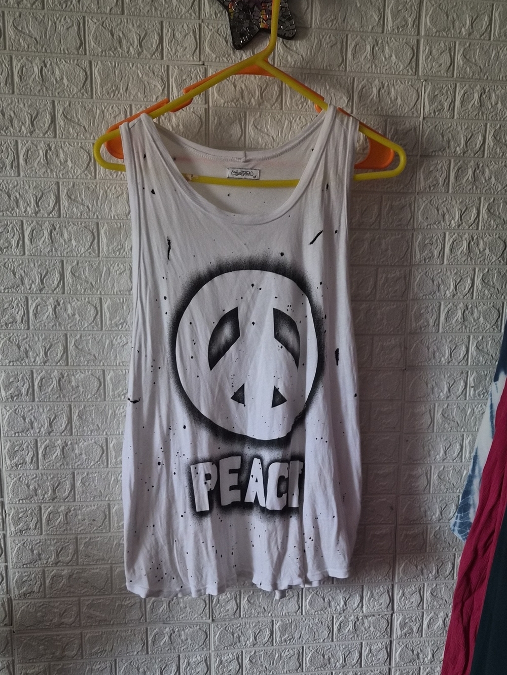 Lauren Moshi White Tank with Black Peace Graphic